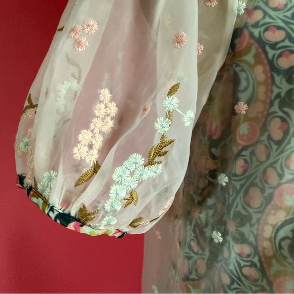 *NWT* Anna Sui Statement Floral Embroidered Puff Sleeve Coquette Midi Dress XS - Picture 11 of 17